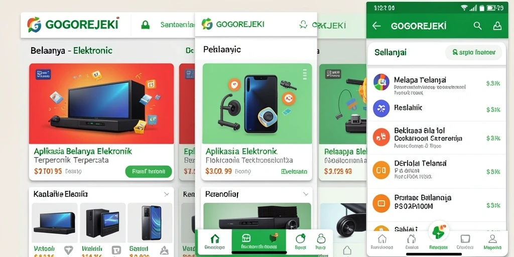 Tampilan utama aplikasi GOGOREJEKI dengan berbagai pilihan produk elektronik.