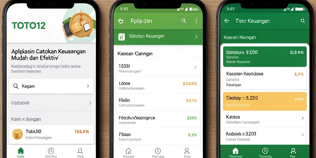 Antarmuka aplikasi TOTO12 yang intuitif untuk Catatan Keuangan.